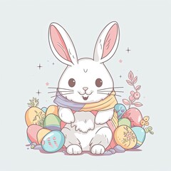 Easter bunny with easter eggs. Generative AI