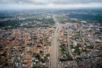 Fototapeta na wymiar Bird's eye view of a townscape in Ghana