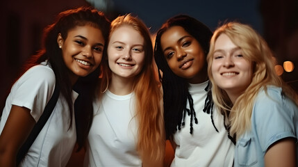 Obraz premium Group of female friends of all ethnicities, friendship concept