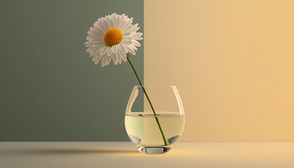 minimalist wallpaper, Daisy flower in a clear glass vase, off center composition, background, wallpaper - Generative AI
