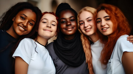 Obraz premium Group of female friends of all ethnicities, friendship concept