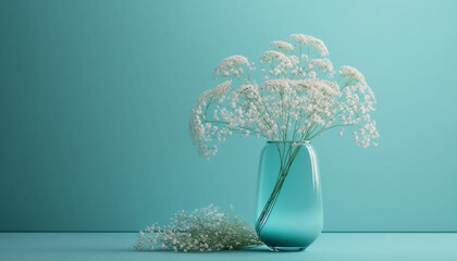 minimalist wallpaper, Gypsophila flower in a clear glass vase, off center composition, background, wallpaper - Generative AI