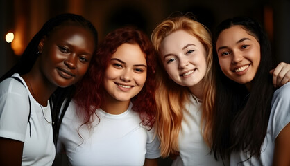 Fototapeta premium Group of female friends of all ethnicities, friendship concept