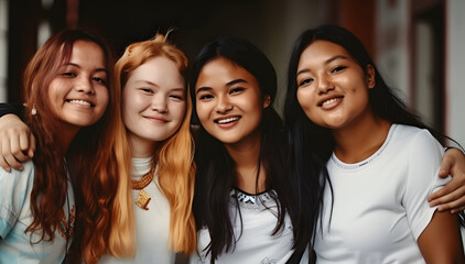 Fototapeta premium Group of female friends of all ethnicities, friendship concept