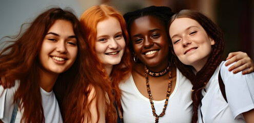 Obraz premium Group of female friends of all ethnicities, friendship concept
