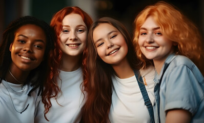 Fototapeta premium Group of female friends of all ethnicities, friendship concept