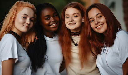 Obraz premium Group of female friends of all ethnicities, friendship concept