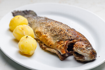 grilled trout with cooked potatoes