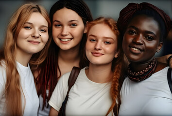 Obraz premium Group of female friends of all ethnicities, friendship concept