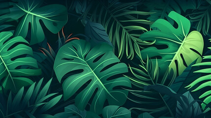 Naklejka na ściany i meble vector tropical green leaves background