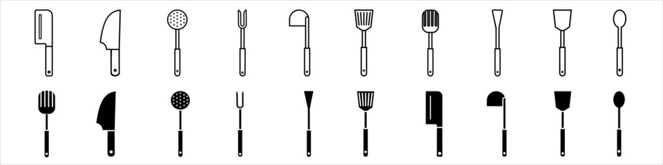 Kitchenware icon vector set. Kitchen illustration sign collection. Kitchen tools symbol or logo.