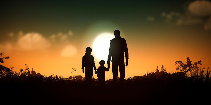 Family concept: family at sunset background. Generative AI
