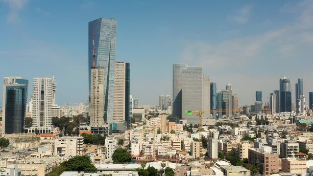 Tel Aviv skyline aerial drone view business city center 4k, Israel 