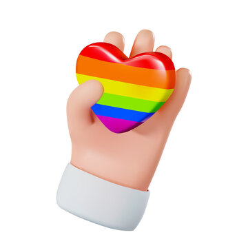 3d render of a hand holding a rainbow heart. Lgbt sign. Vector illustration