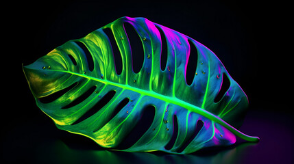 neon tropical monstera leaf background