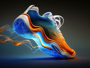 Basketball Futuristic concept, orange and blue, liquid form, Generative Ai