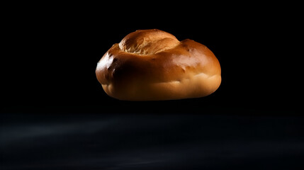 Fresh bun and cheese , chill Flying in the Air, black gradient background