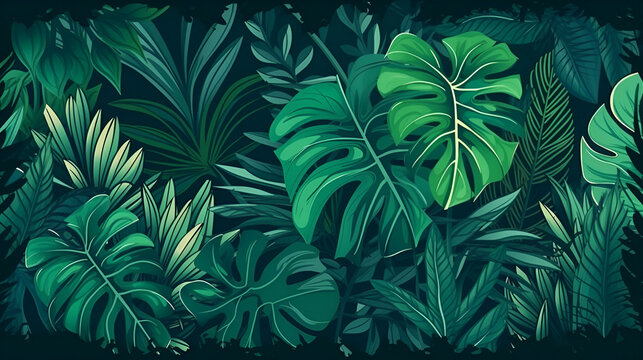 vector tropical green leaves background
