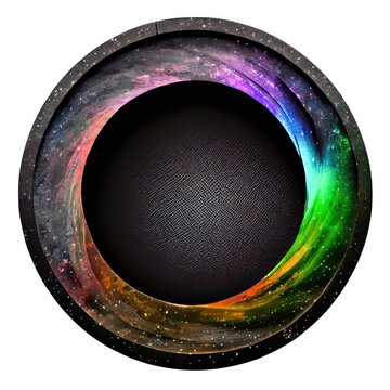 An empty colorful stonelike circle frame on white background. Natural rock texture, northern light colors. Ai generated abstract illustration with a circle frame made of vivid stone.