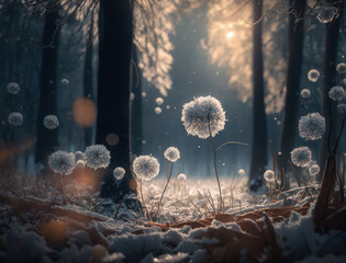 Winter fantasy forest landscape created with Generative AI technology