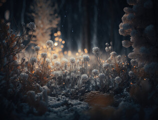 Fototapeta na wymiar Winter fantasy forest landscape created with Generative AI technology