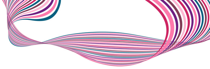 Wavy lines or ribbons. Multicolored striped gradient. Creative unusual background with abstract gradient wave lines for creating trendy banner, poster. Vector eps