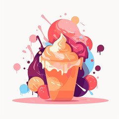 Delicious Ice Cream Coup With Waffle And Decoration	