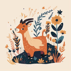 cute Goat simple, vibrant matte palette, cartoon, children book style, comic, artistic, flat character, Illustrator