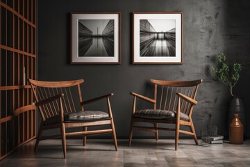 the wooden room's wooden chair's photo frame. Generative AI