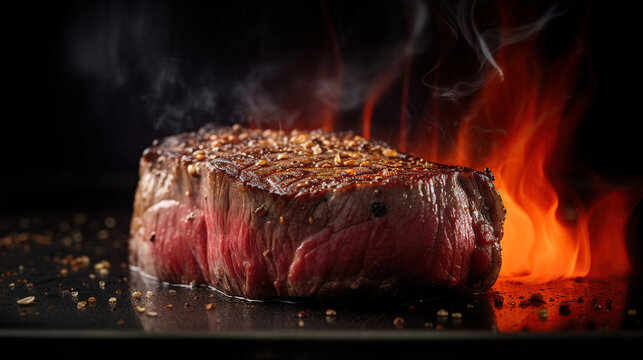 The heat of the flames gives beef steaks a delicious seared crust and locks in all the savory juice. Generative Ai