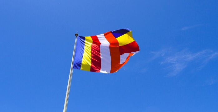 Waving colorful Buddhist Flag  Sri Lanlan