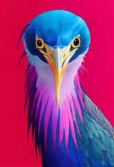 Fototapeta premium Funny adorable portrait headshot of cute heron bird. South American flying animal. Watercolor imitation illustration. AI generated vertical artistic poster.