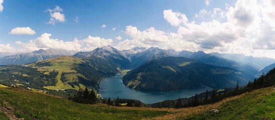 Naklejka na ściany i meble Panoramic shot of the Speicher Durlassboden lake in Austria