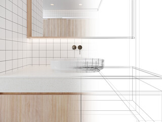 abstract sketch design of counter top in the bathroom , 3d rendering