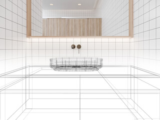 abstract sketch design of counter top in the bathroom , 3d rendering