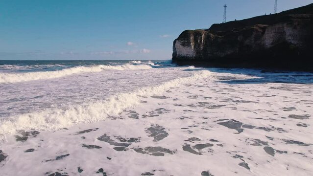 Beautiful waves of cliffs in Flamborough Head. High quality 4k footage