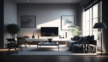 A Stylish and Calming White Living Room Retreat. Generative Ai