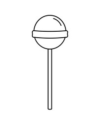 Lollipop. Hand drawn sketch icon of round candy on a stick. Isolated vector illustration in doodle line style.