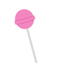 Pink lollipop. Round sweet candy on a stick. Vector illustration isolated on white background in flat style.