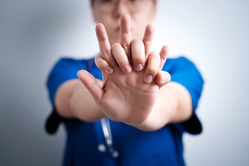 Correct CPR hand posing on white background, emergency cardiopulmonary resuscitation training...