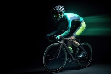 Fototapeta na wymiar A professional cyclist riding a road bike at night. Cinematic scene. Concept: Rider training at night. Generative ai