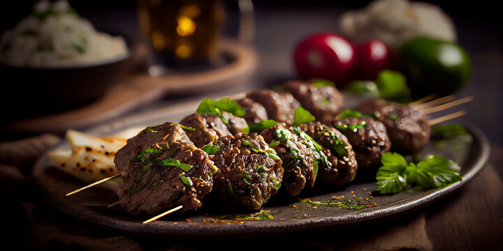 A plate of kafta, minced meat skewers with spices generated by AI