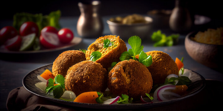 A set of crispy falafel on a plate generated by AI