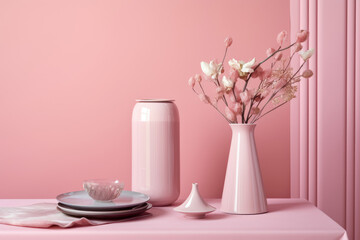 Obraz na płótnie Canvas vase with flowers pastel pink tone