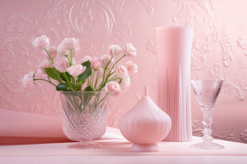 vase with flowers pastel pink tone
