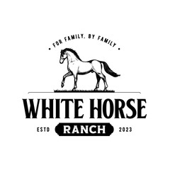 Horse Ranch Logo Template Vintage Hand Drawn Illustration and Vector Stock