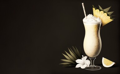 Stylized pina colada cocktail, with pineapple and straw, sweet. Generative AI.