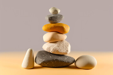 Stack of rocks sitting on top of each other on top of table. Generative AI.