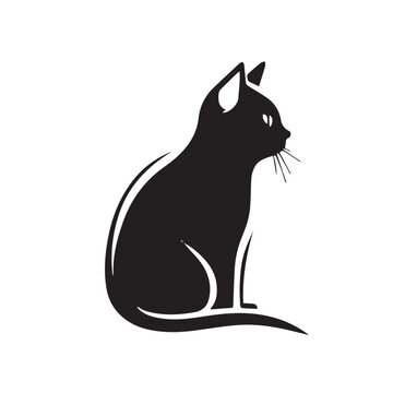 Cat simple vector black image on white background. Silhouette svg vector illustration animal, laser cutting cnc.