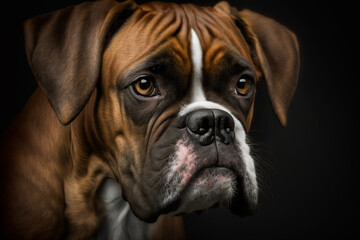 Powerful and Playful: The Boxer Dog's Unique Personality Captured on Dark Background